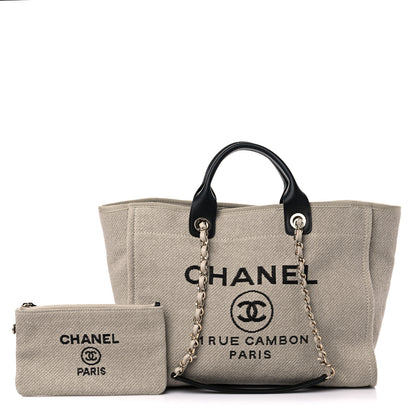 Chanel Mixed Fibers Medium Deauville Tote Beige Black 1 of 10