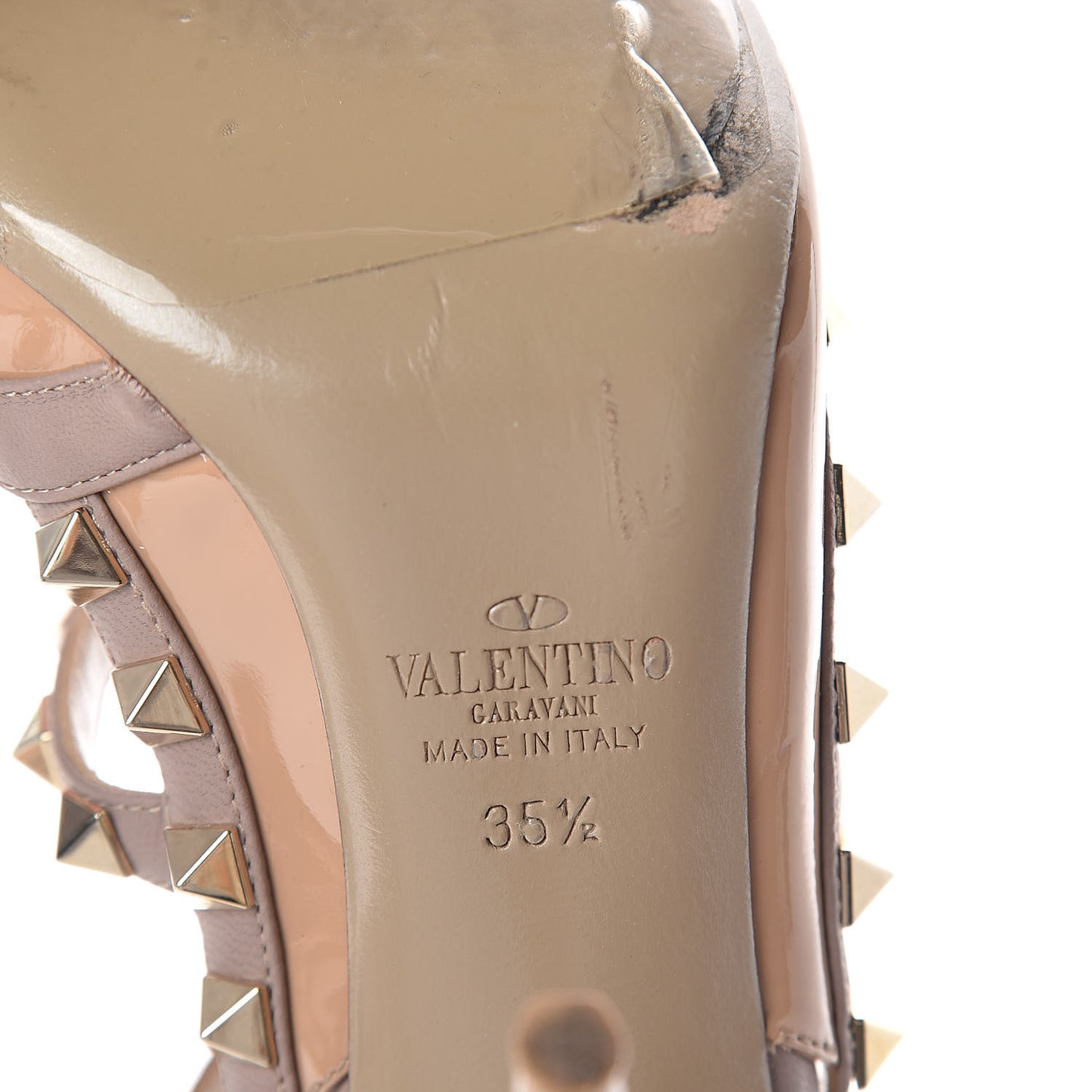 Patent Rockstud Ankle Strap 100mm Pumps 35.5 Skin Sorbet Poudre