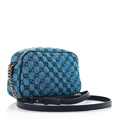 Gucci Monogram Multicolor Matelasse Diagonal Small GG Marmont Chain Shoulder Bag Light Blue 3 of 15