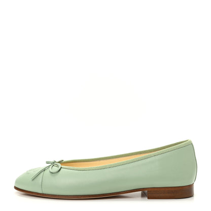 Chanel Calfskin Cap Toe CC Ballerina Flats 38 Light Green 1 of 9