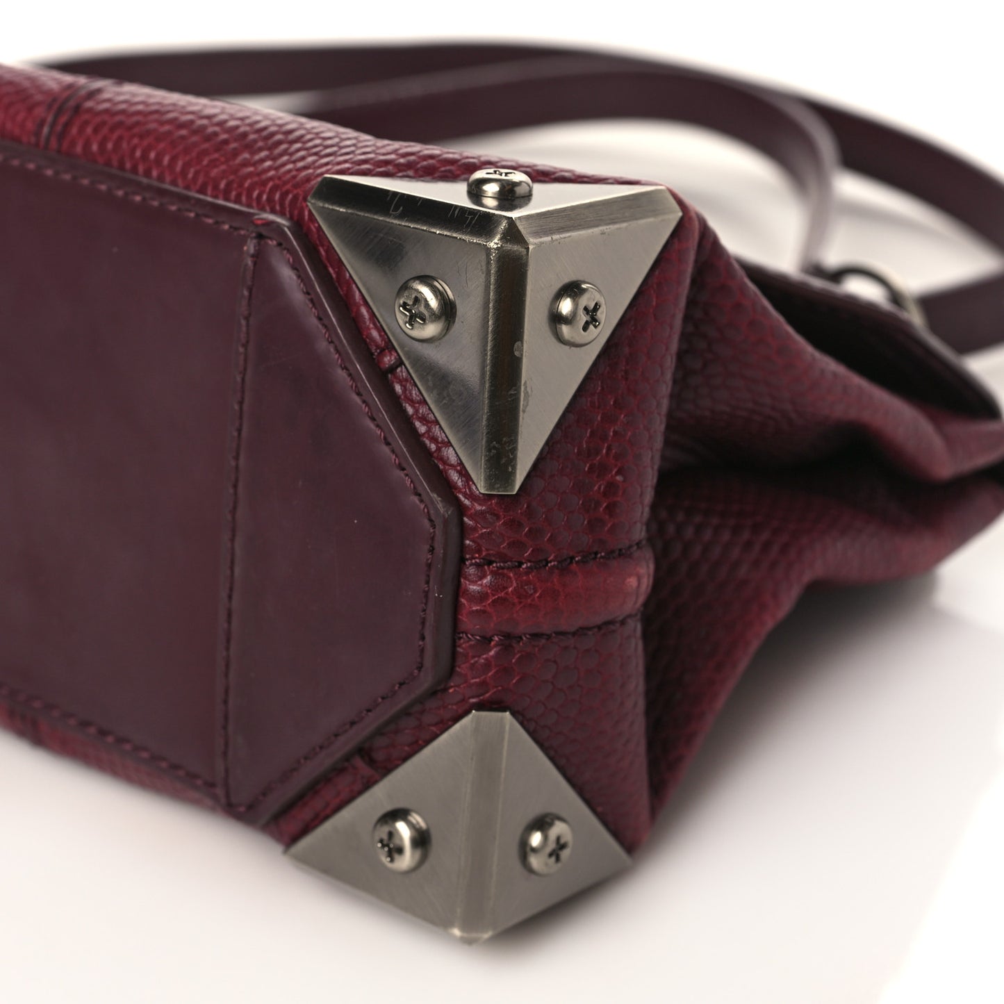Lizard Calfskin Embossed Small Marion Tote Oxblood Silver Hardware