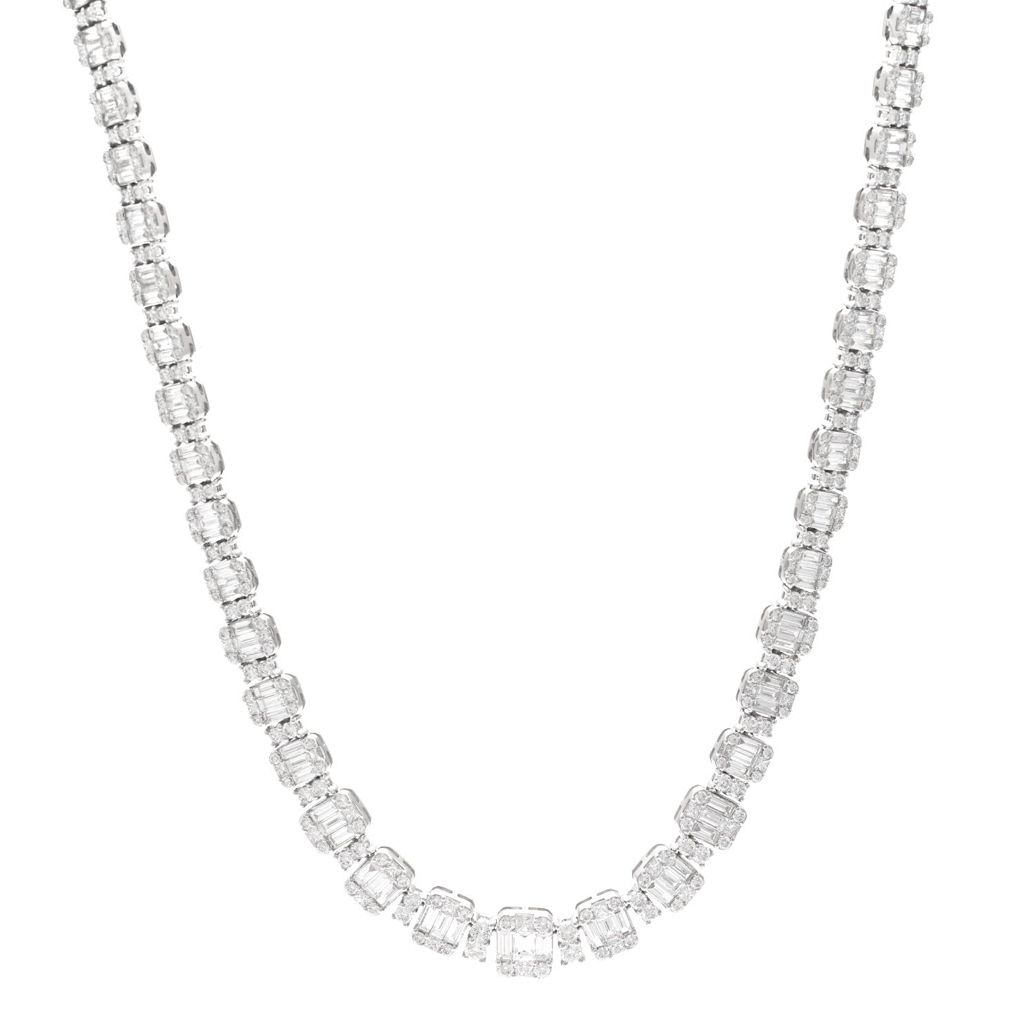 Parker & West by FASHIONPHILE 18K White Gold Diamond 13.56ctw Baguette Round Cut Graduated Necklace 1 of 5
