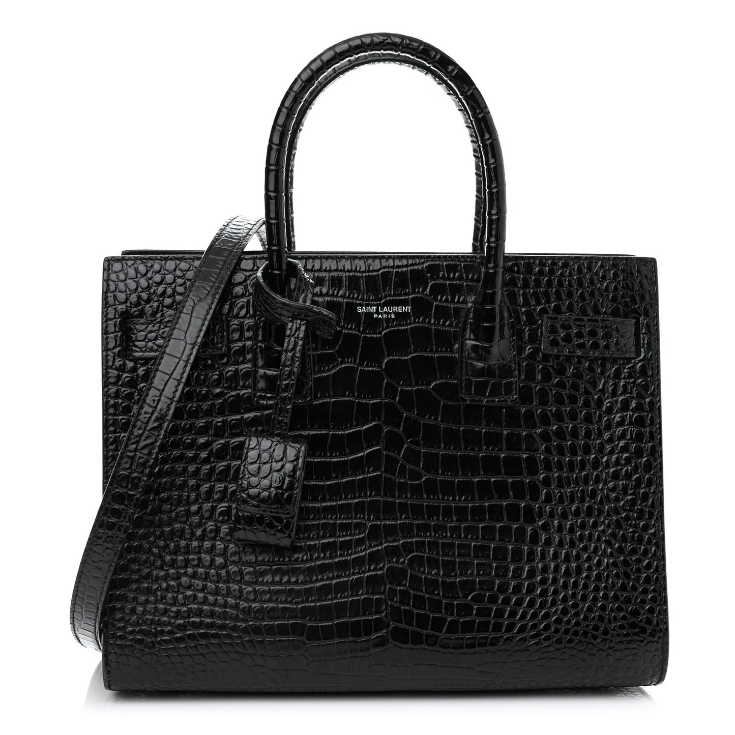 Calfskin Crocodile Embossed Baby Sac De Jour Black
