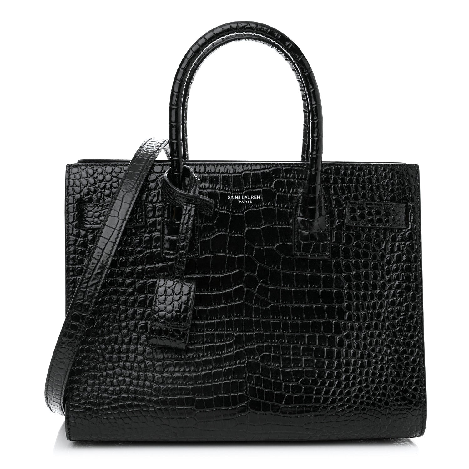 Saint Laurent Calfskin Crocodile Embossed Baby Sac De Jour Black 1 of 14