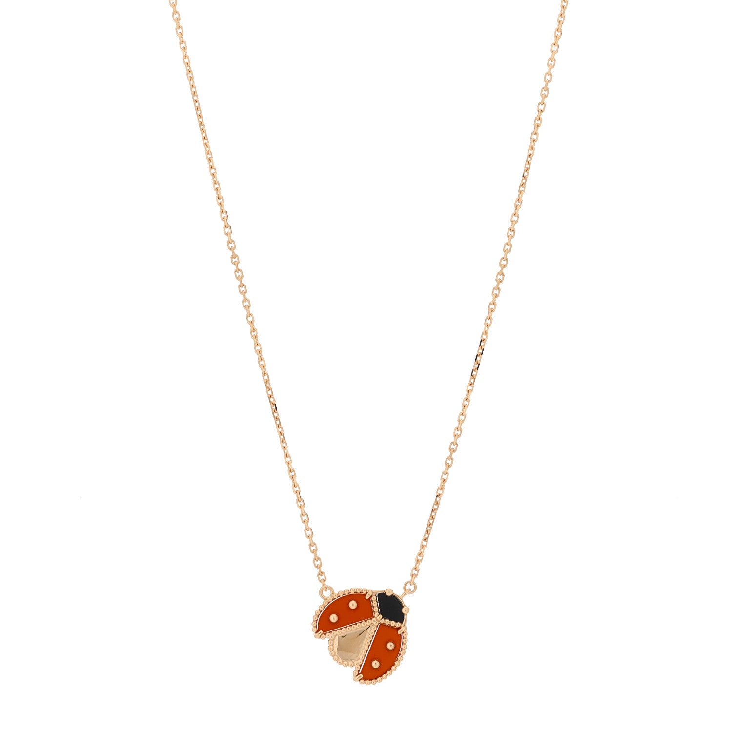Van Cleef & Arpels 18K Rose Gold Carnelian Black Onyx Lucky Spring Open Wings Lady Bug Pendant Necklace 1 of 7