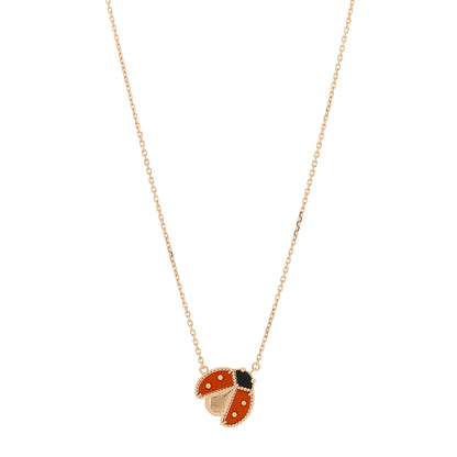 Van Cleef & Arpels 18K Rose Gold Carnelian Black Onyx Lucky Spring Open Wings Lady Bug Pendant Necklace 1 of 7