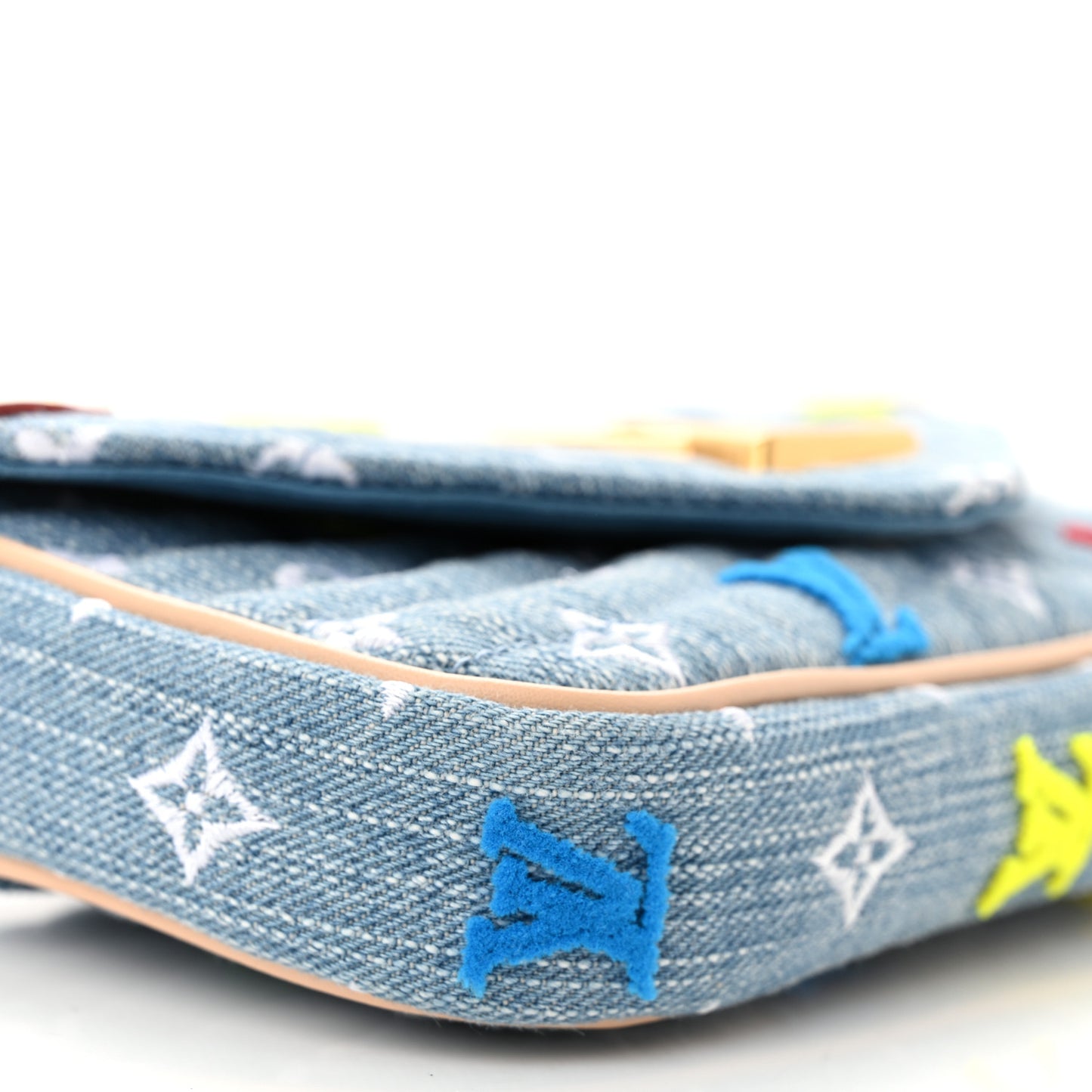 Embroidered Monogram Denim New Wave Chain Pochette Blue