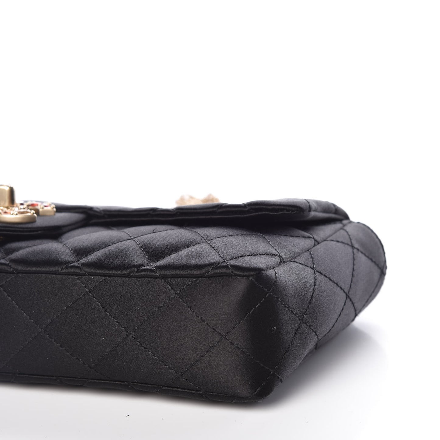 Satin Quilted Jeweled East West Flap Black