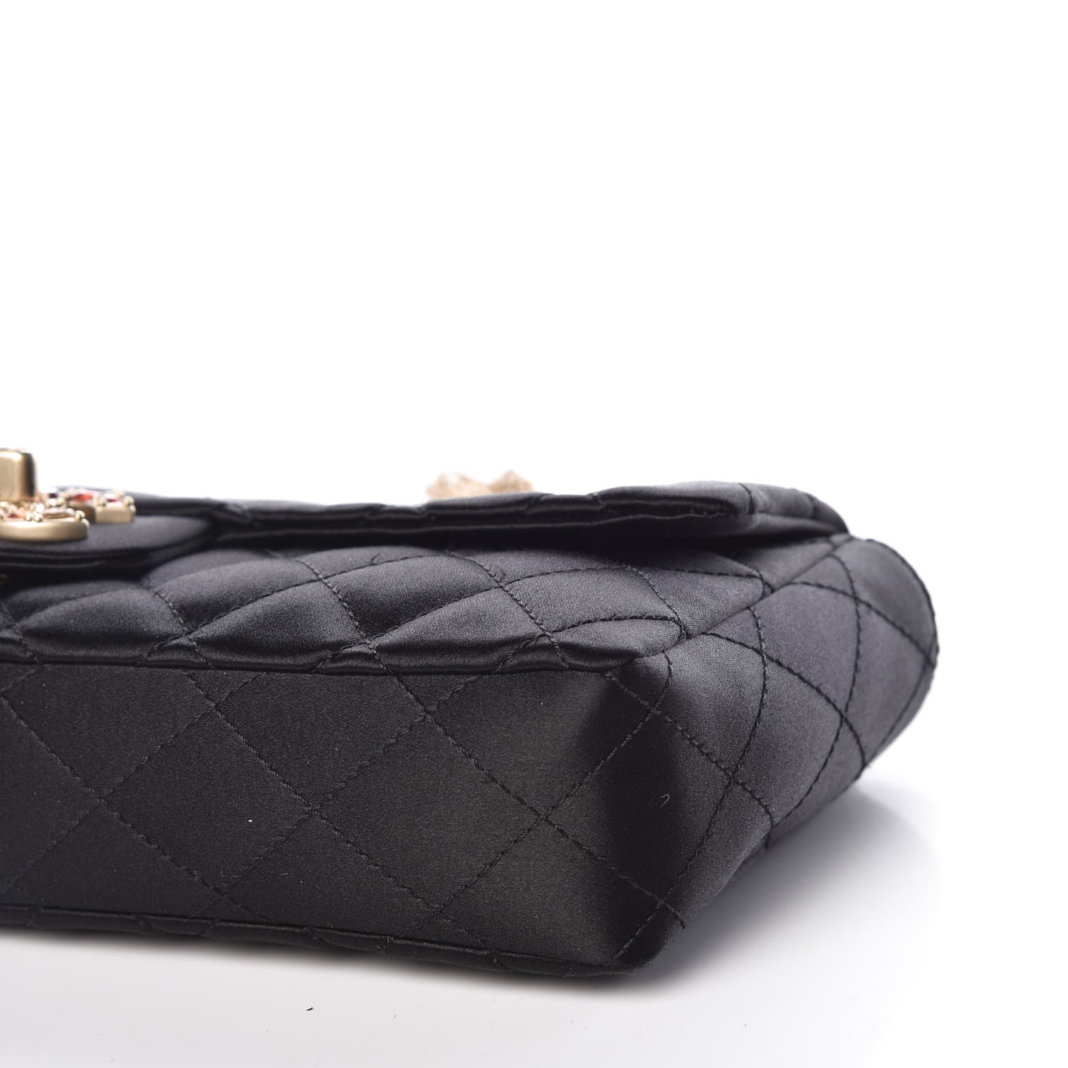 Chanel Satin Quilted Jeweled East West Flap Black 7 of 15