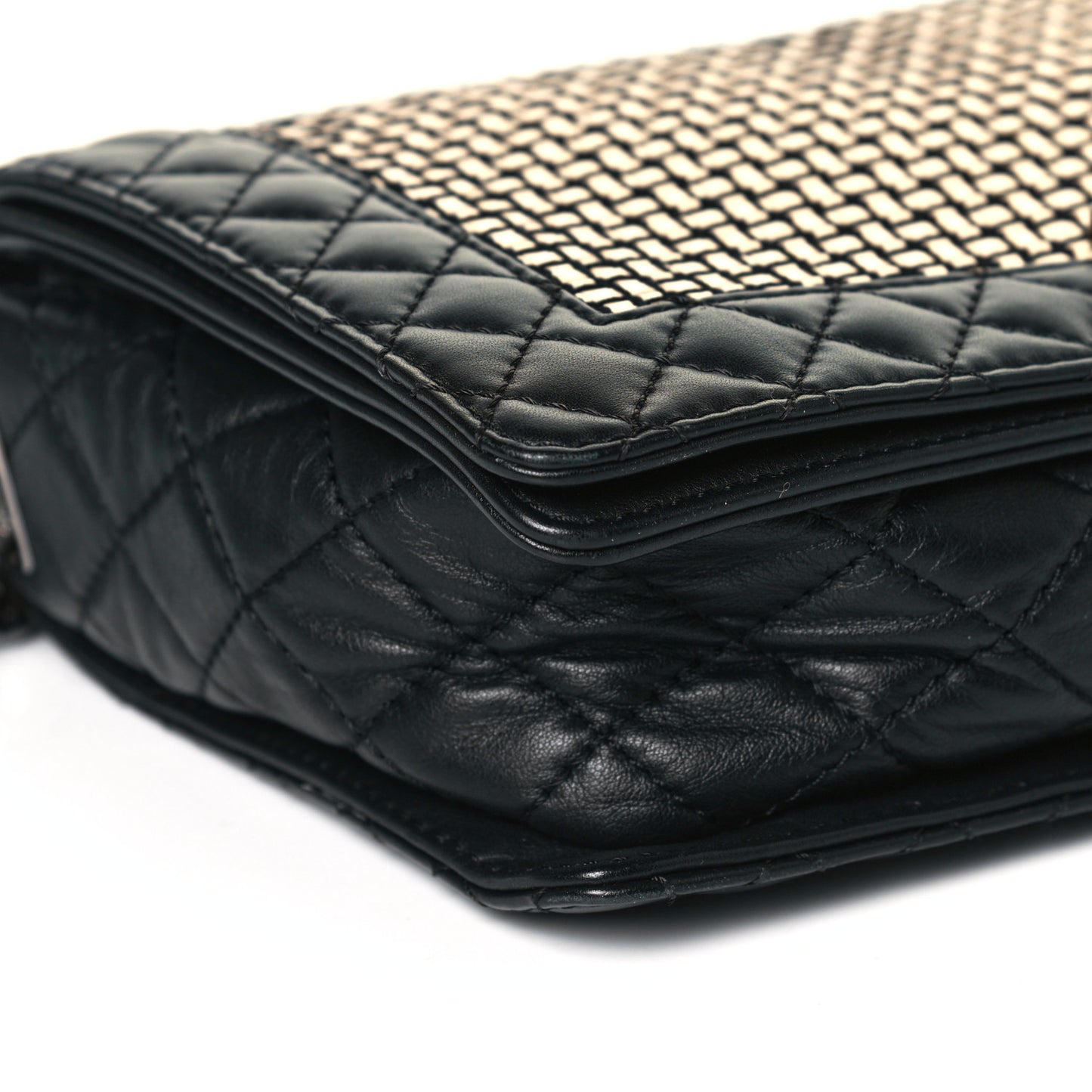 Calfskin Woven Medium Boy Reverso Flap Black