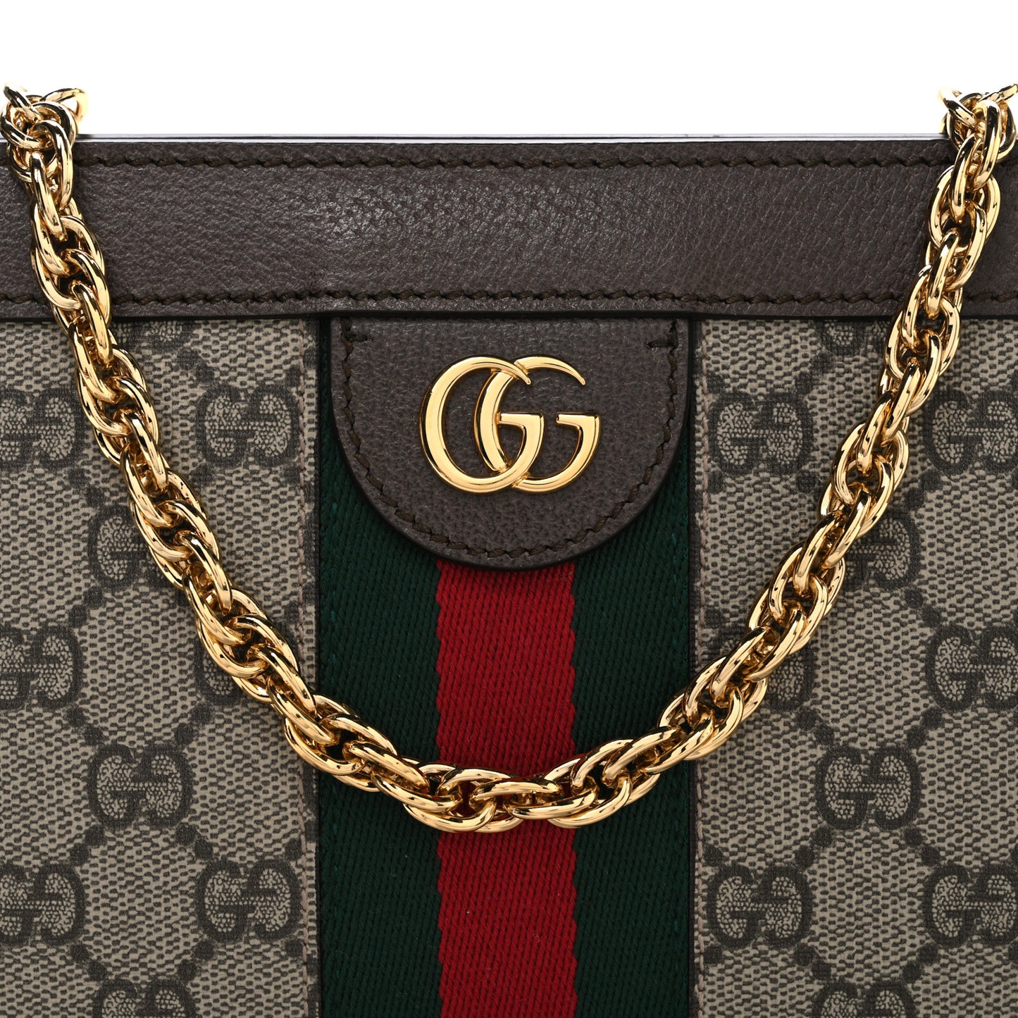 GG Supreme Monogram Web Small Ophidia Chain Shoulder Bag Brown