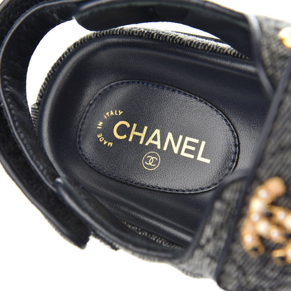 Chanel Velvet Velcro Dad Sandals 37 Grey 6 of 13