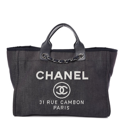 Chanel Denim Large Deauville Tote Dark Blue 1 of 9