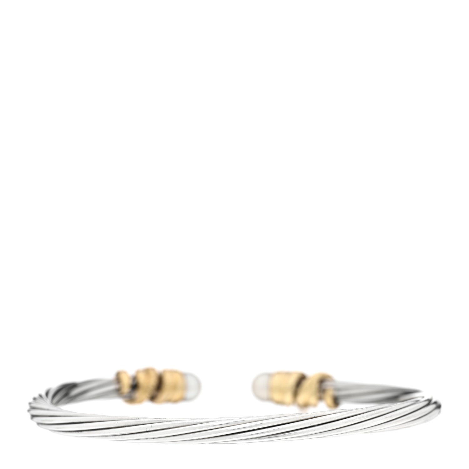 David Yurman Sterling Silver 18K Yellow Gold Diamond Cultured Pearl 4mm Helena Cuff Bracelet 2 of 3
