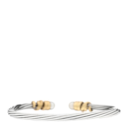 David Yurman Sterling Silver 18K Yellow Gold Diamond Cultured Pearl 4mm Helena Cuff Bracelet 2 of 3