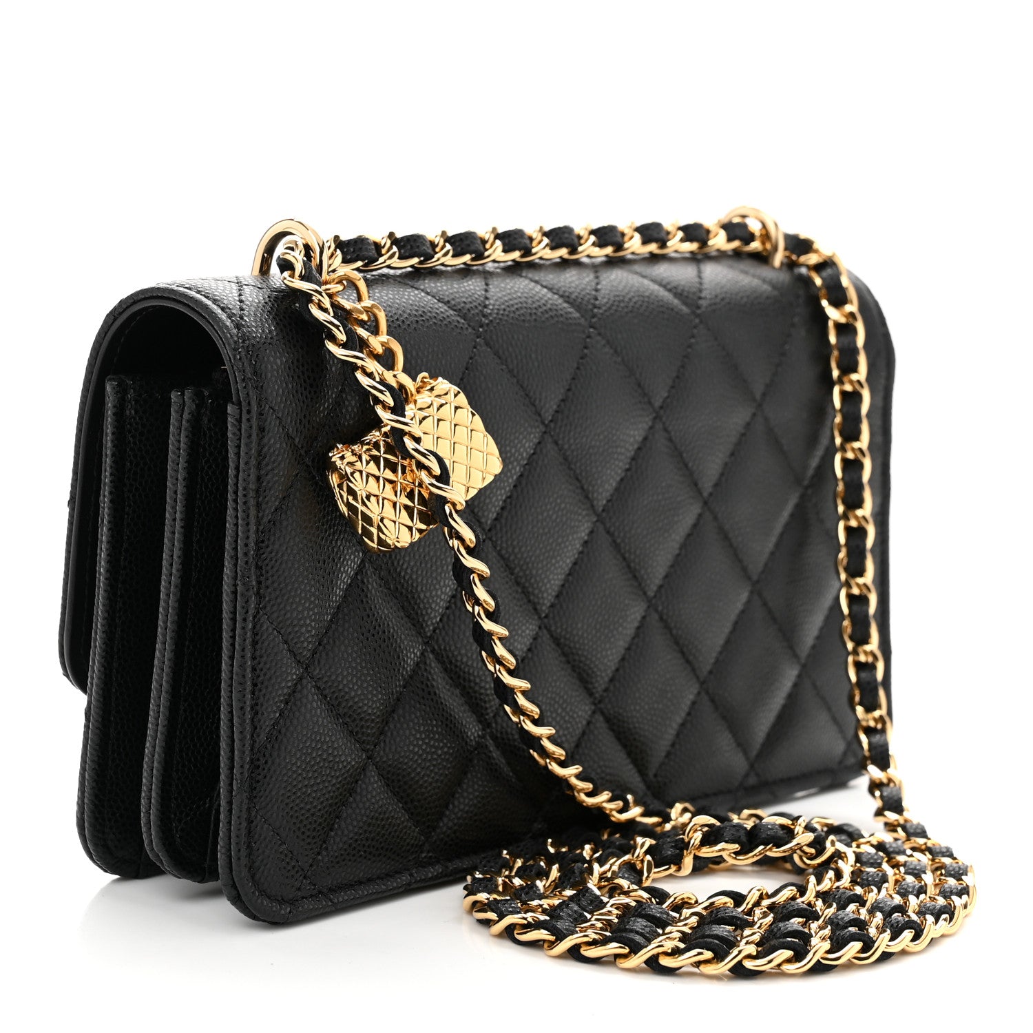 Chanel Shiny Caviar Quilted Flap Charm Wallet On Chain WOC Black 3 of 13