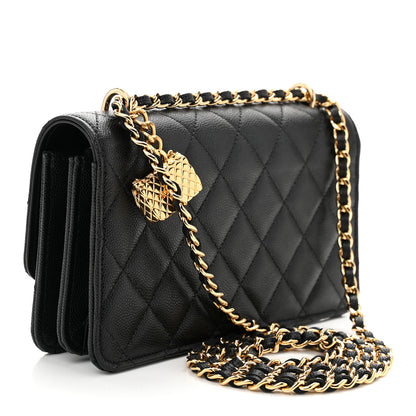 Chanel Shiny Caviar Quilted Flap Charm Wallet On Chain WOC Black 3 of 13