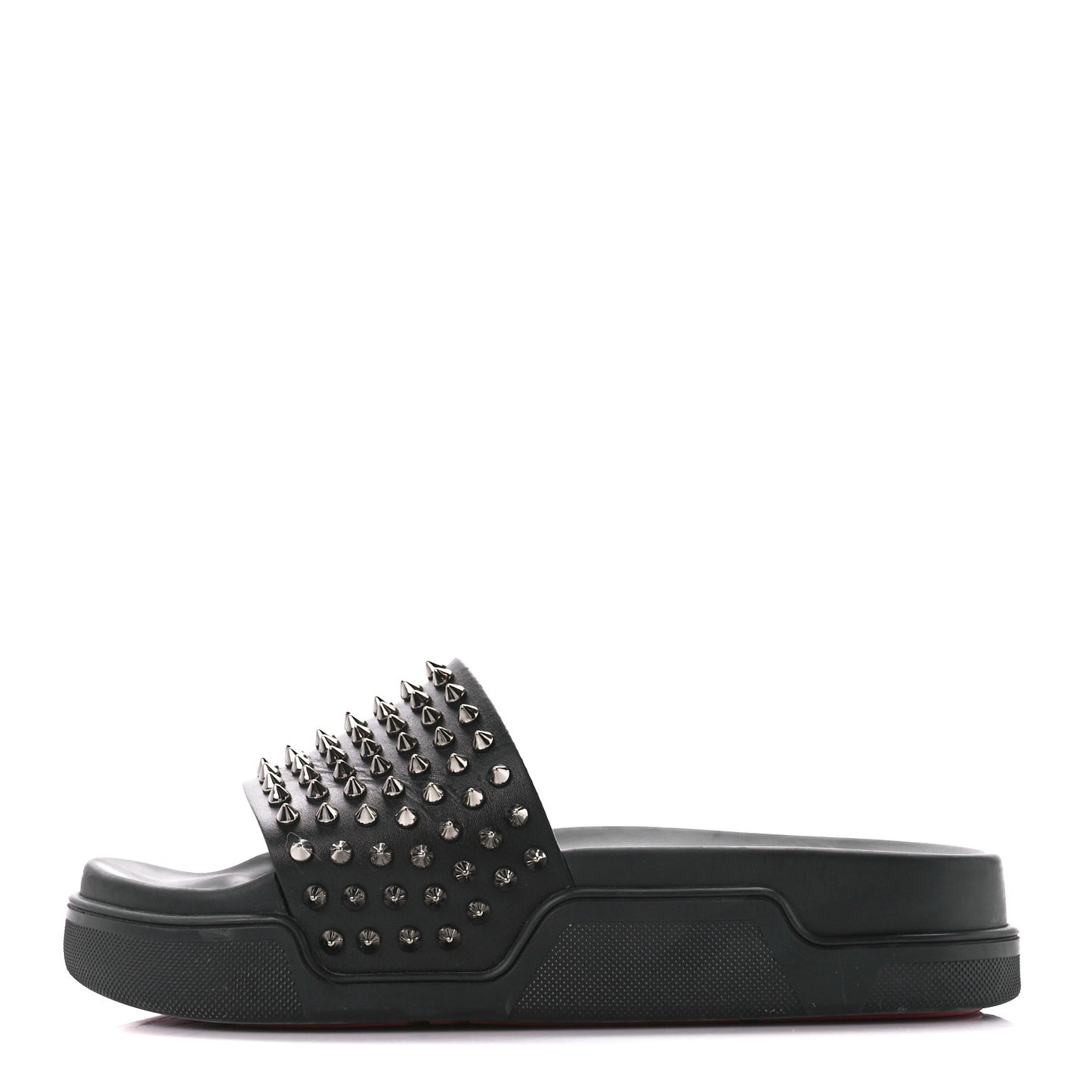 Calfskin Studded Pool Fun Platform Flat Slide Sandals 40 Black