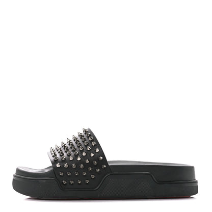 Christian Louboutin Calfskin Studded Pool Fun Platform Flat Slide Sandals 40 Black 1 of 9