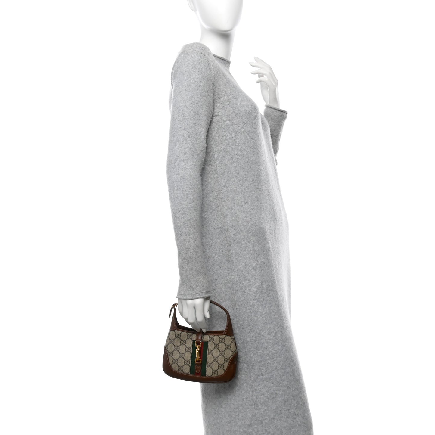 GG Supreme Monogram Azalea Calfskin Web Mini Jackie 1961 Hobo Beige Ebony Brown Sugar