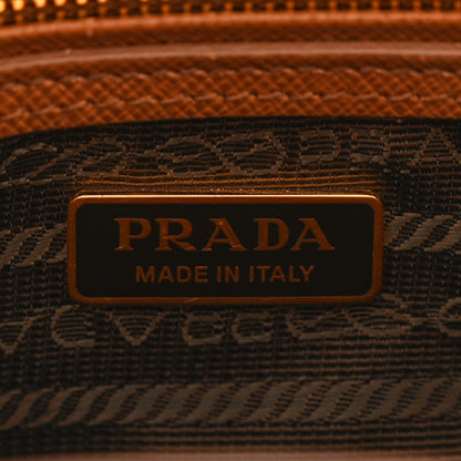 Prada Jacquard Saffiano Triangolo Symbole Embroidered Mini Galleria Double Zip Tote Tabacco Talco 7 of 16