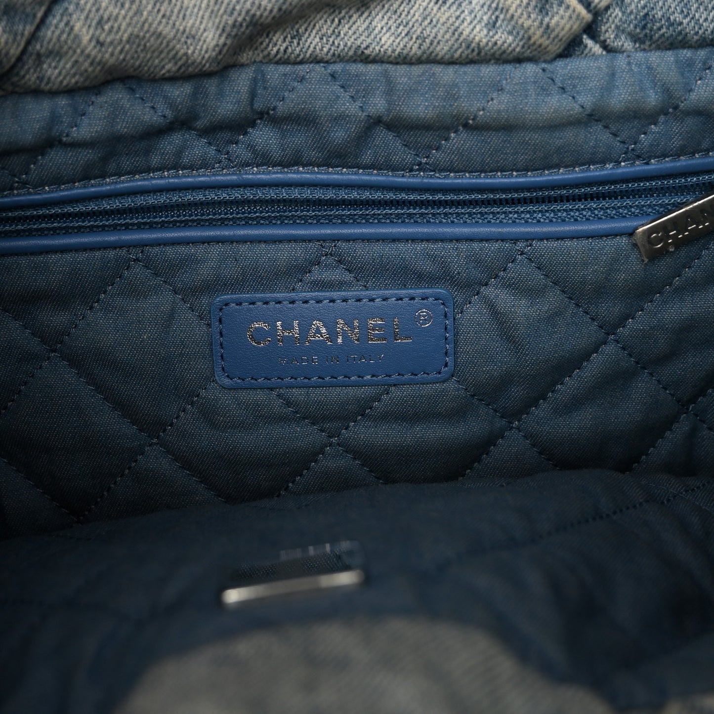 Denim Quilted Small Chanel 22 Blue