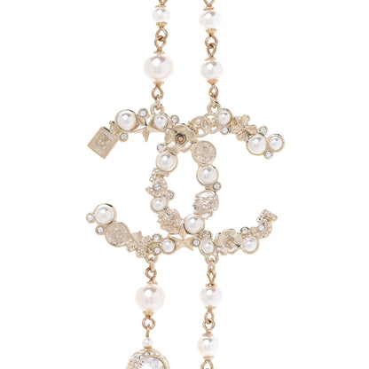 Chanel Crystal Pearl CC Charms Long Necklace Gold 4 of 5
