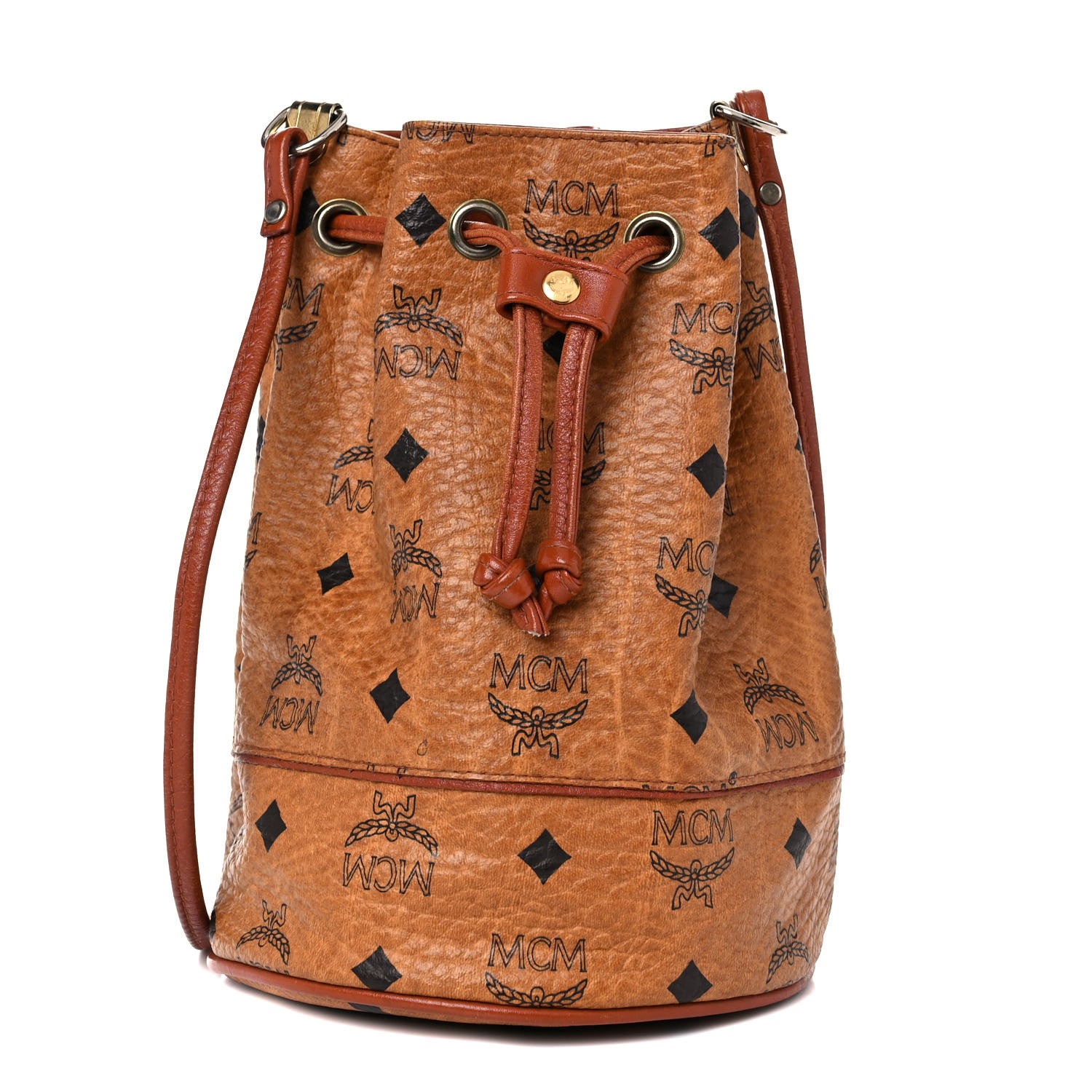 MCM Visetos Drawstring Bucket Bag Cognac 1 of 15
