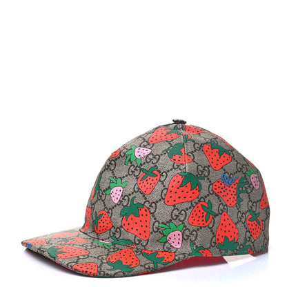 Gucci GG Supreme Monogram Strawberry Baseball Hat XL Beige 1 of 5