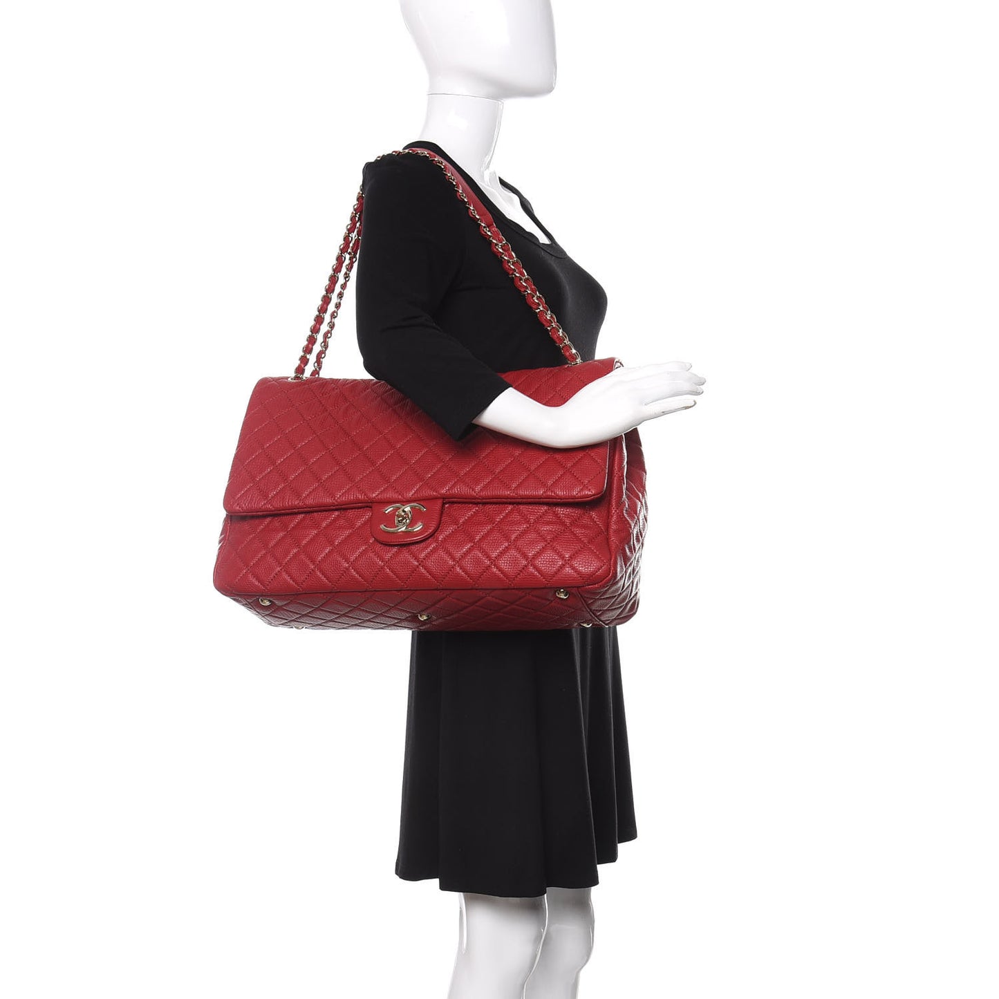 Calfskin Quilted XXL Travel Flap Bag Red