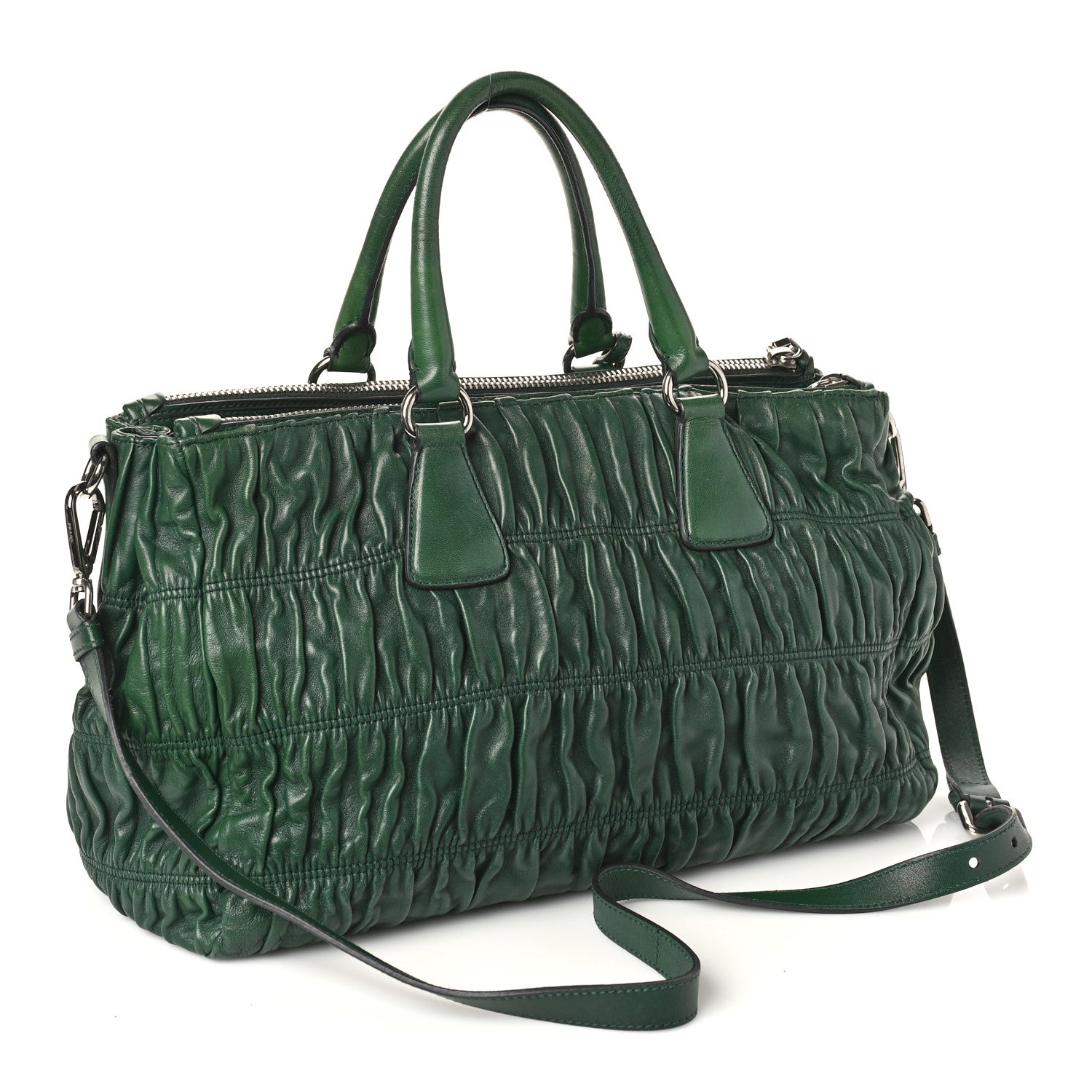 Prada Nappa Gaufre Double Zip Tote Green 3 of 12