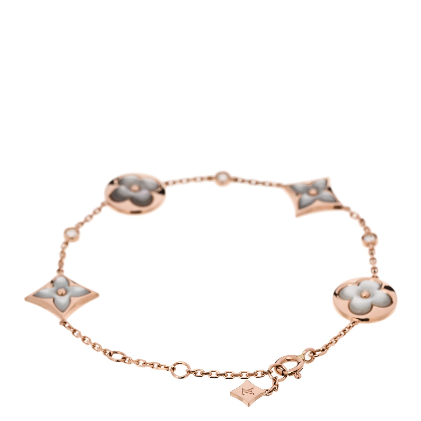 18K Pink Gold Diamond Mother of Pearl Color Blossom Multi Motif Bracelet