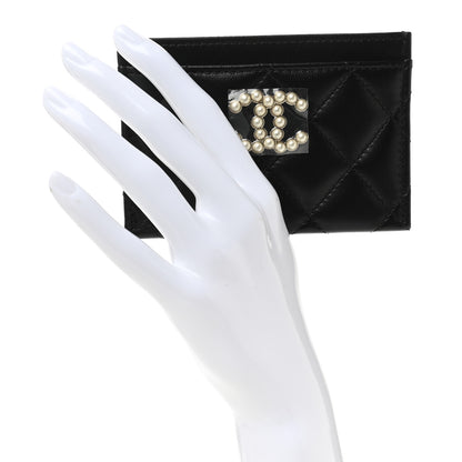 Chanel Lambskin Quilted Pearl CC Chanel Card Holder Black 2 of 9