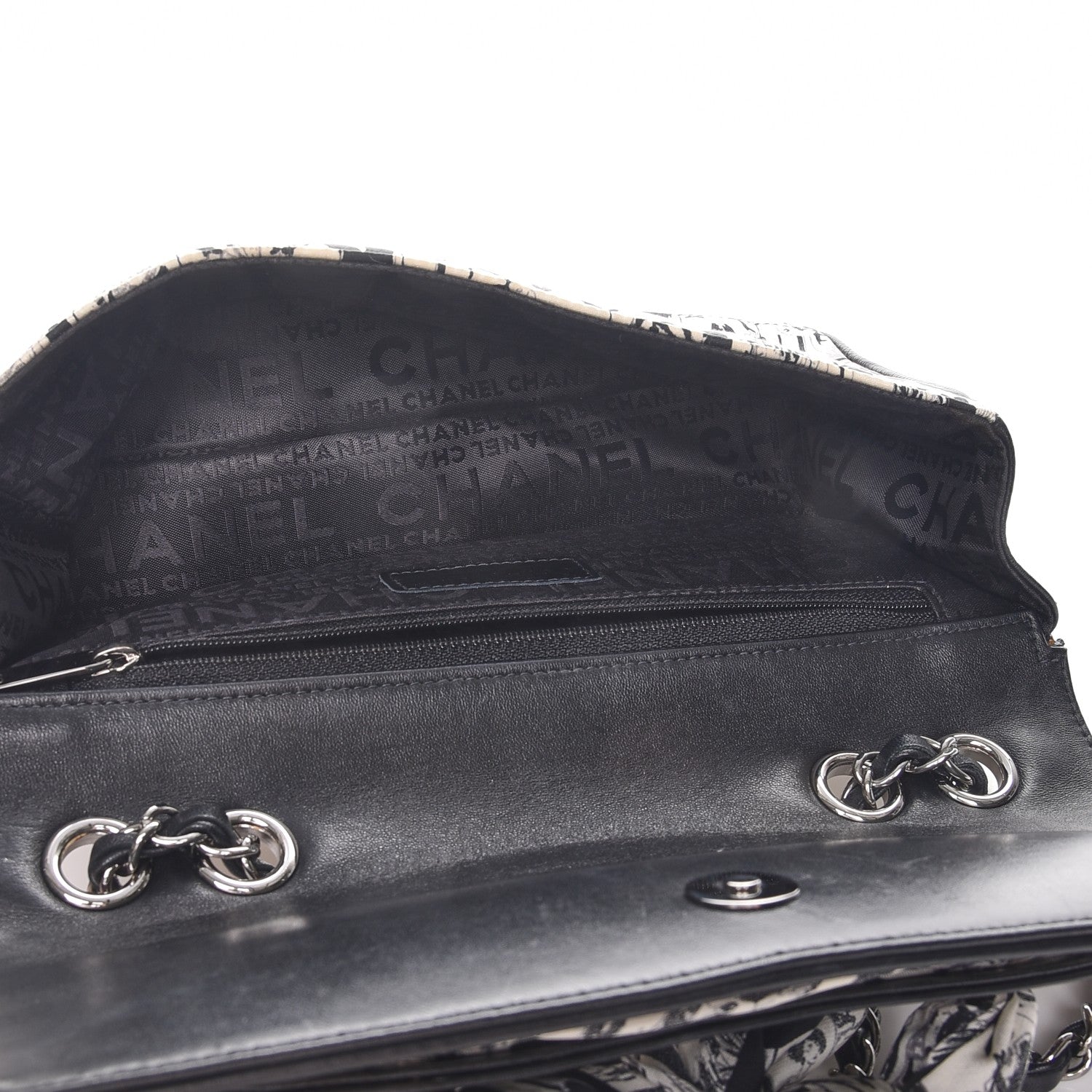 Chanel Silk Lambskin Coco Mademoiselle Scarf Flap Bag White Black 5 of 10