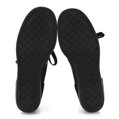Chanel Perforated Lambskin High Top CC Sneaker Boots 36.5 Black 6 of 10