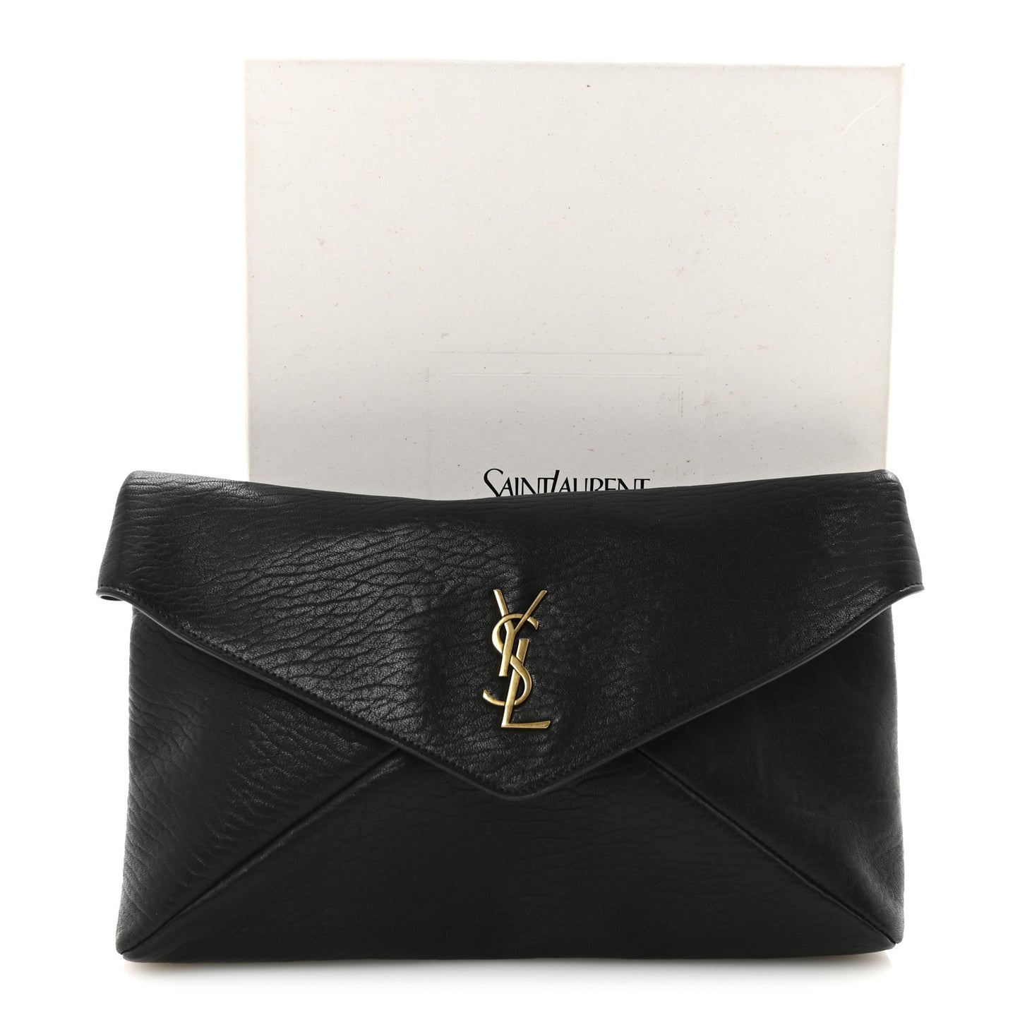 Grained Lambskin Large Cassandre Envelope Pouch Black