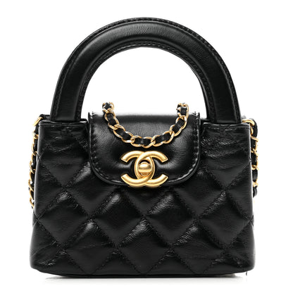 Chanel Shiny Aged Calfskin Quilted Mini Nano Kelly Shopper Black 1 of 7