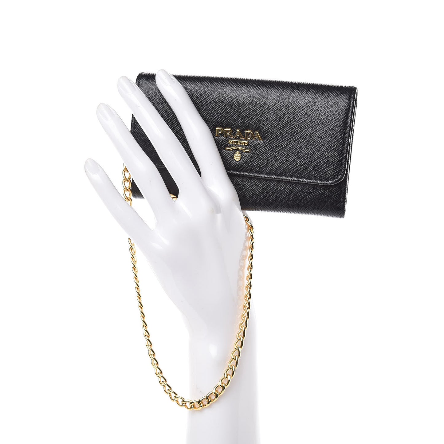 Saffiano Metal Oro Chain Wallet Black