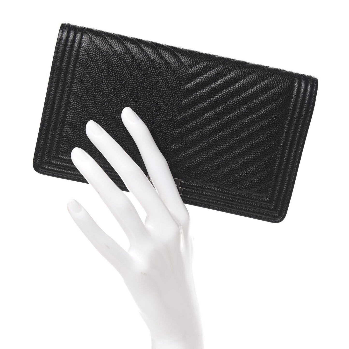 Caviar Chevron Quilted Boy Yen Wallet Black