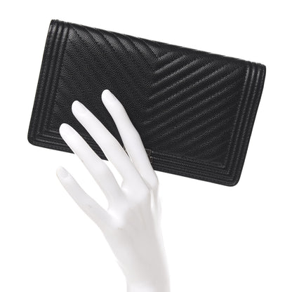 Chanel Caviar Chevron Quilted Boy Yen Wallet Black 2 of 9
