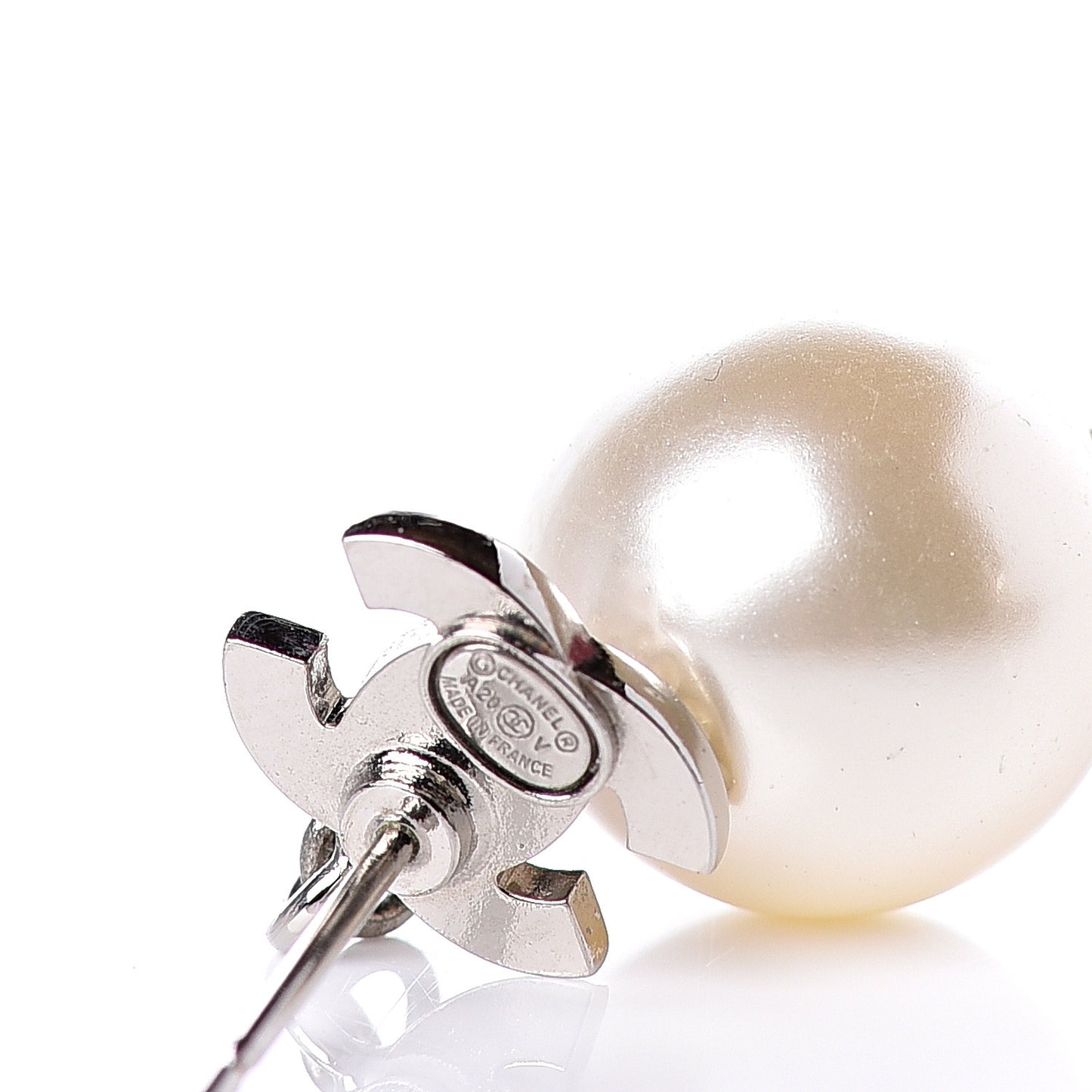 Crystal Pearl CC Drop Earrings Silver Pearly White