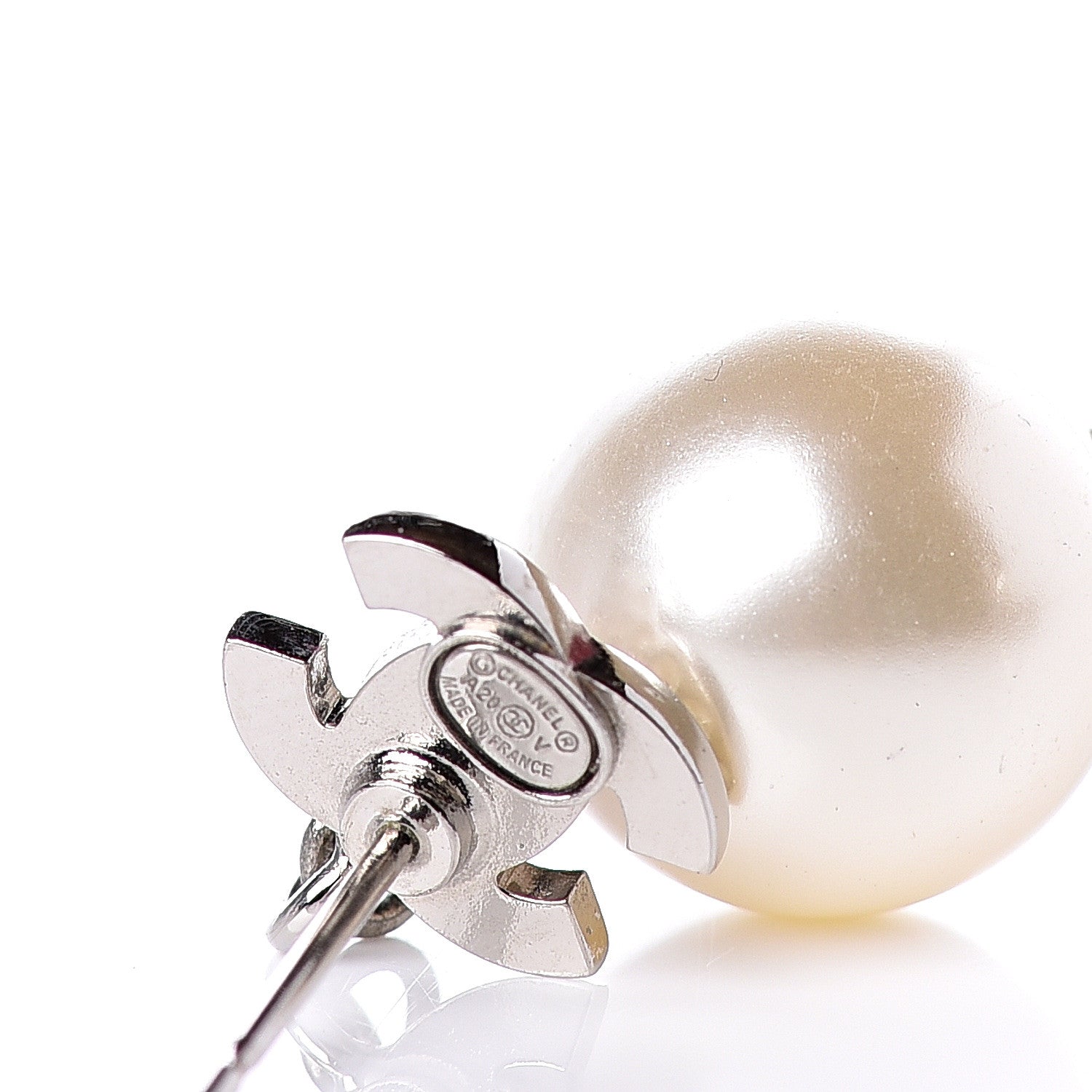 Chanel Crystal Pearl CC Drop Earrings Silver Pearly White 4 of 4