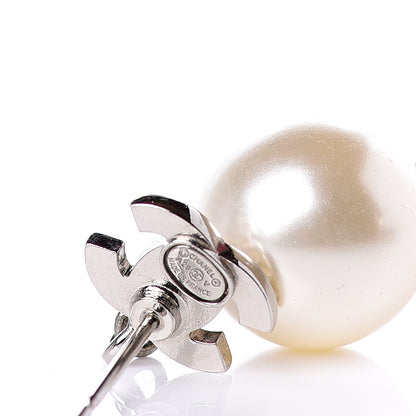 Chanel Crystal Pearl CC Drop Earrings Silver Pearly White 4 of 4