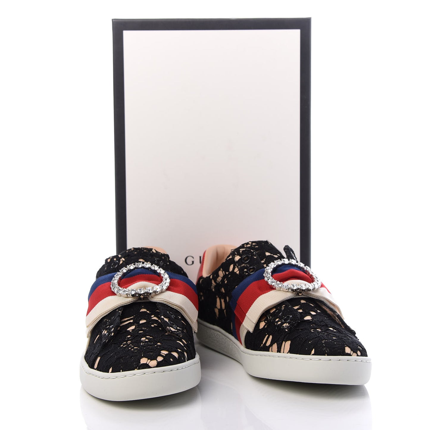 Lace Crystal Sylvie Web Flower Leaf Womens Ace Sneakers 39 Black Tan Beige