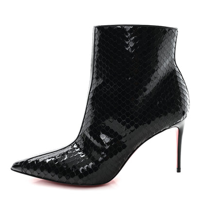 Christian Louboutin Patent Calfskin Snakeskin Embossed So Kate Booty 85 Ankle Boots 37.5 Black 1 of 8