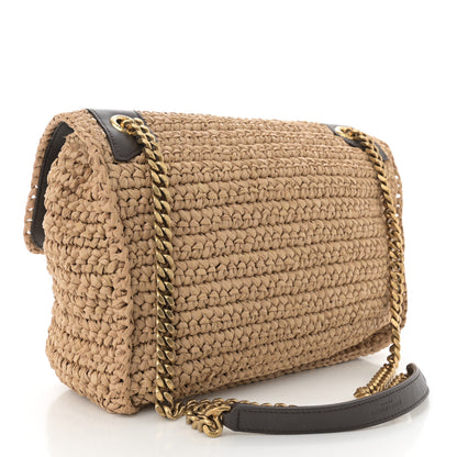 Saint Laurent Raffia Calfskin Monogram Medium Niki Chain Satchel Natural 3 of 11