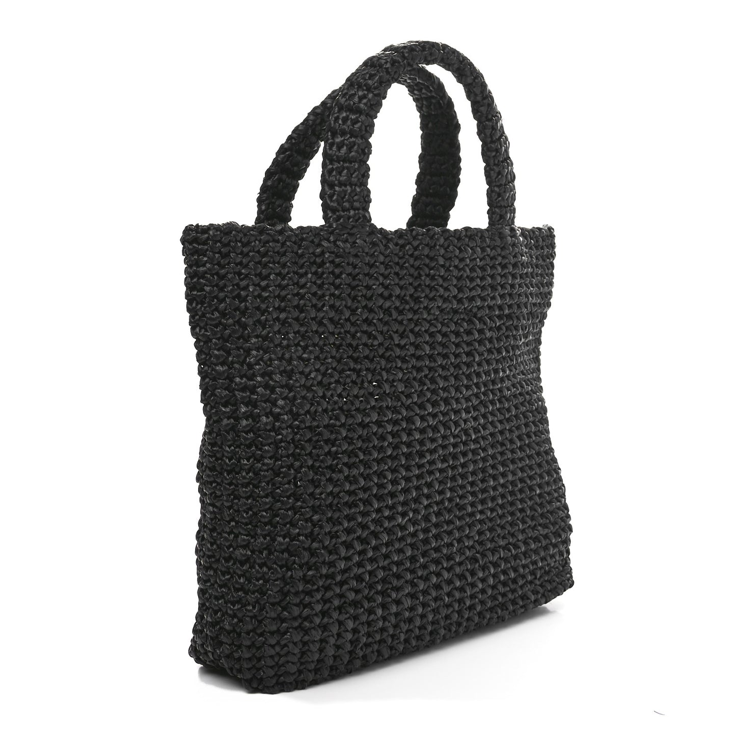 Yarn Raffia Effect Crochet Small Logo Tote Black