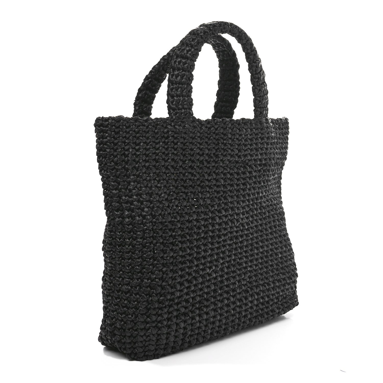 Prada Yarn Raffia Effect Crochet Small Logo Tote Black 3 of 9