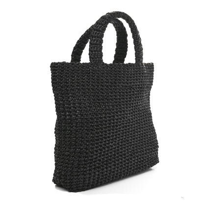 Prada Yarn Raffia Effect Crochet Small Logo Tote Black 3 of 9