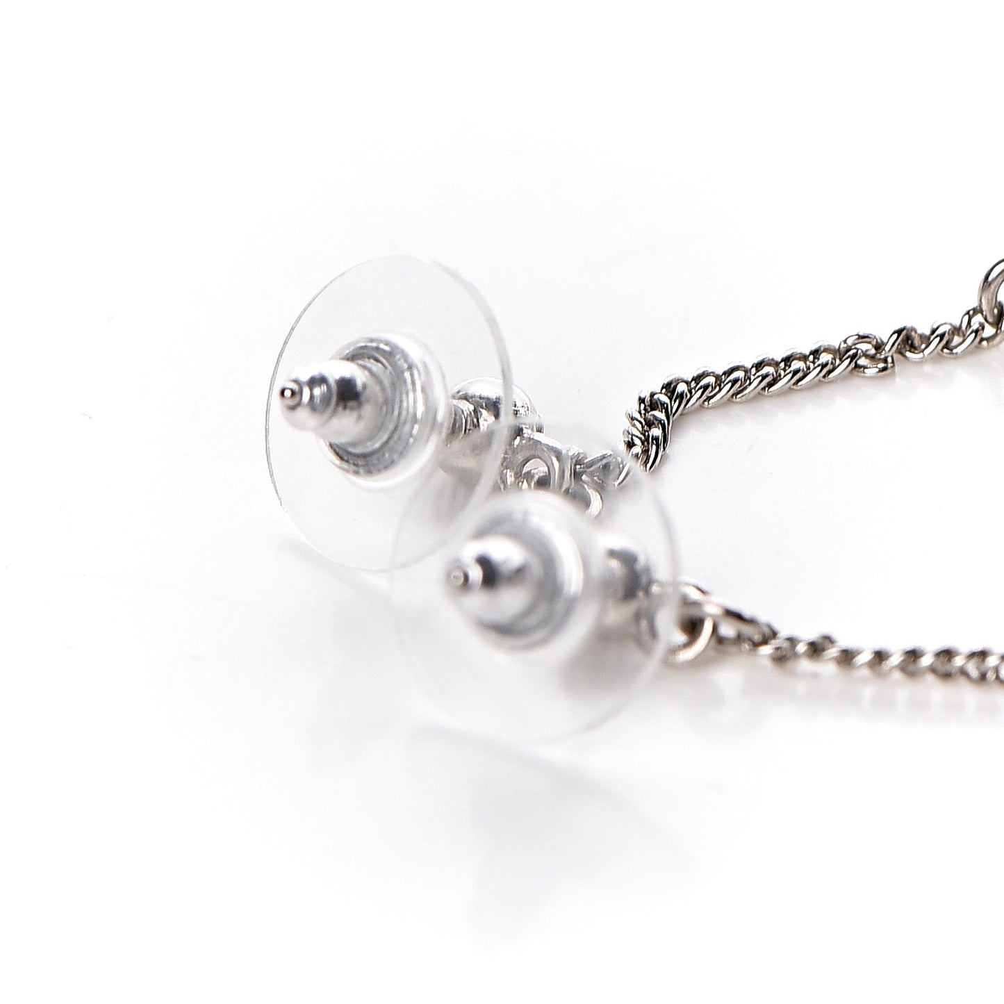Baguette Crystal CC Drop Earrings Silver